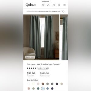 NWOT QUINCE 48x96 European Linen Blackout Curtain Panel- light Blue